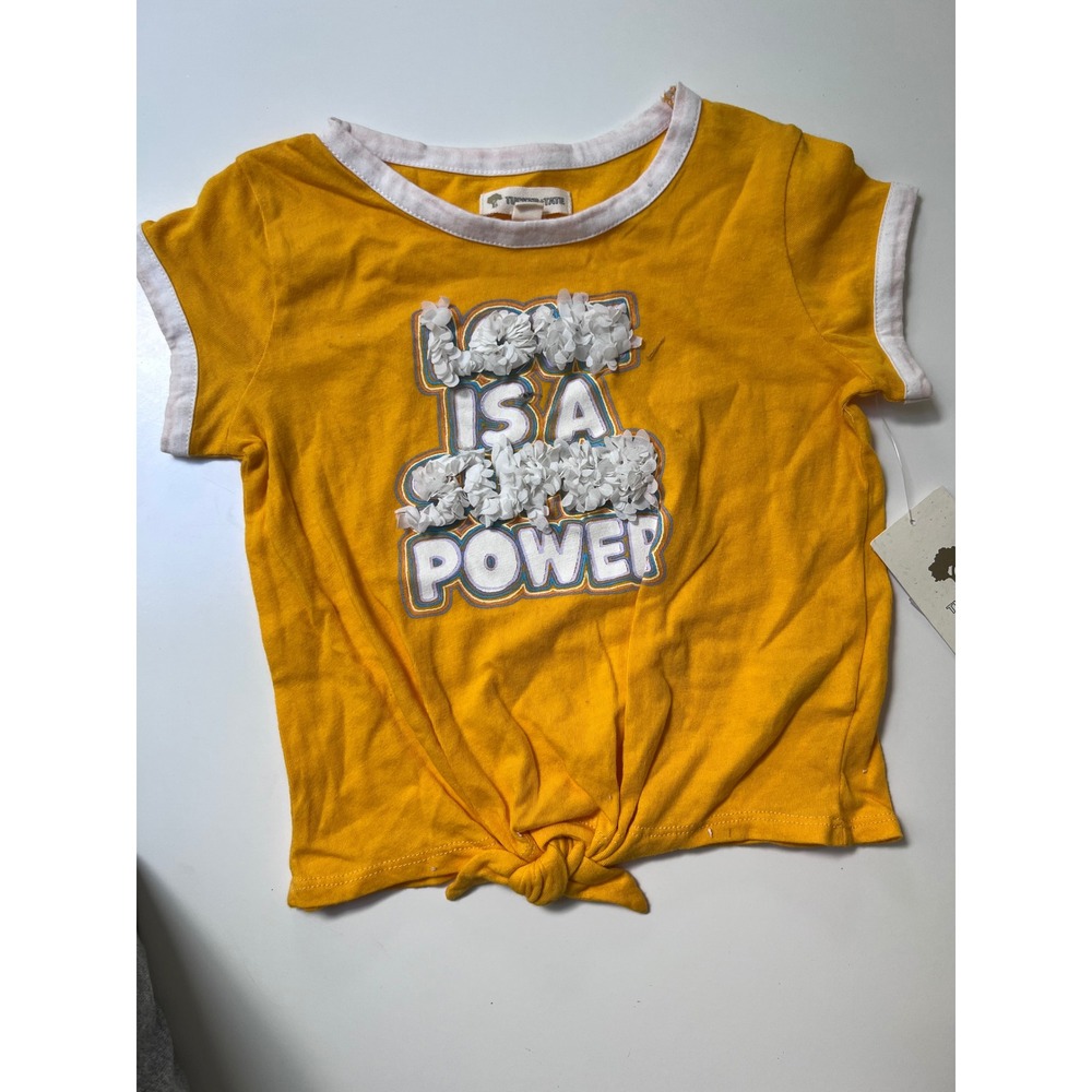 Tucker + Tate Girls Love Is A Super‎ Power Yellow Ringer Tie Front Tee Shirt 4